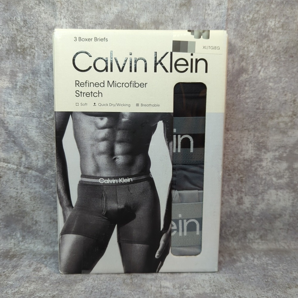 Calvin Klein Men's XL 3-Pack Refined Microfiber Stretch Boxer Briefs- Black Grey